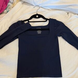 Free People Navy Long Sleeve Top